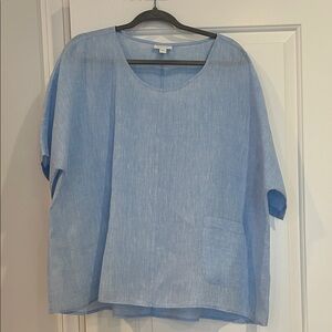 J Jill Light Blue Linen  Women's Top with Pocket